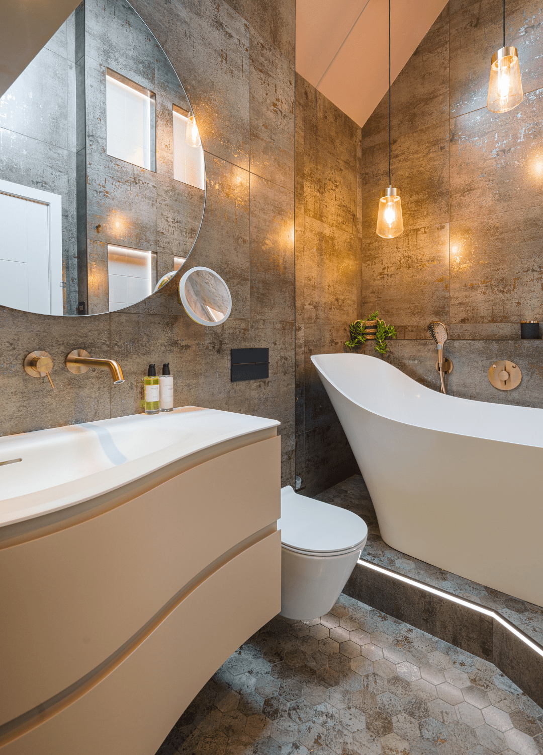 Bathroom cabinets, mirror and lighting in new bathroompg