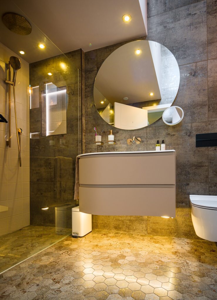 LED underlit cabinets, bathroom renovation